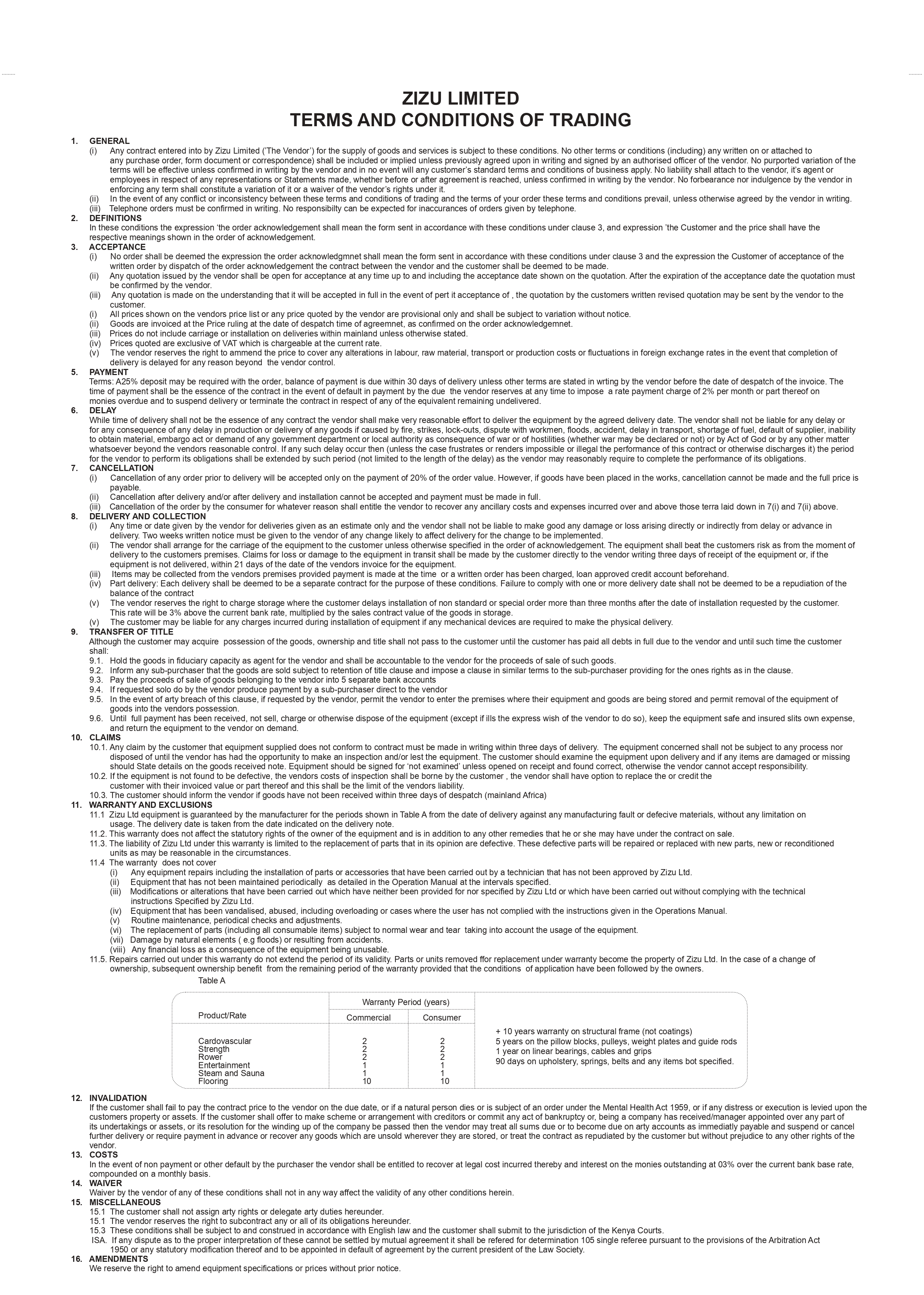 ZIZU Terms and Conditions Page 1